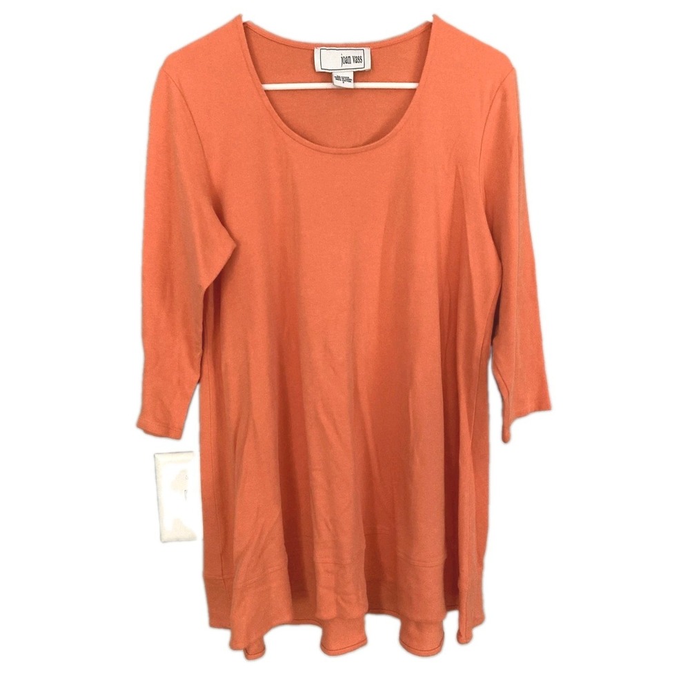 Joan Vass Tunic Top Women 2 (Large) Orange 100% Cotton Swing Trapeze 3/4 Sleeve